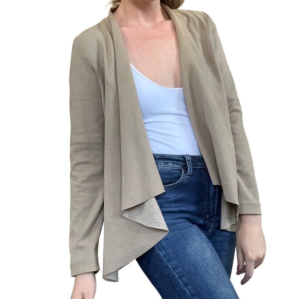 Karen Kane Tan Suede Waterfall Open Blazer S